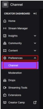 twitch channel section