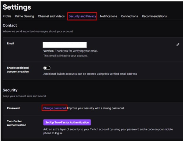 twitch security and privacy section