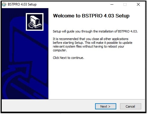 welcome to BSTPRO 4.03 Setup wizard