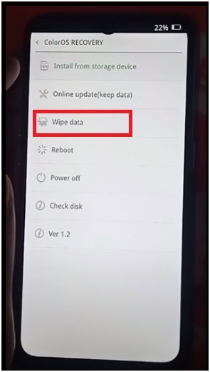 wipe data oppo a11k mobile