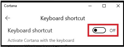 Turn off Keyboard shortcut