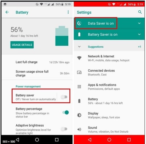 android battery saver feature