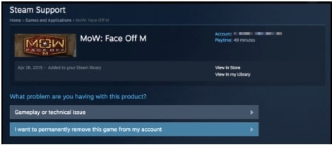 Delete games in Steam Account Permanently 