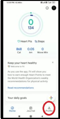 google fit profile section