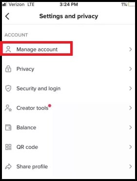 manage account tiktok to add link in bio