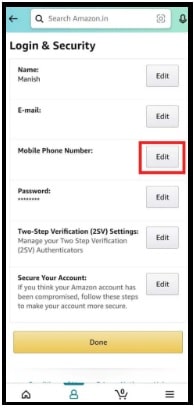 amazon edit mobile number