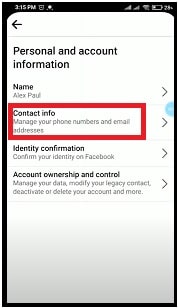 contact info facebook app