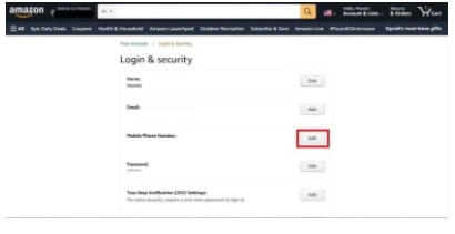 edit phone number amazon login and security