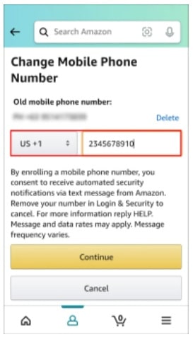 edit phone number on amazon account