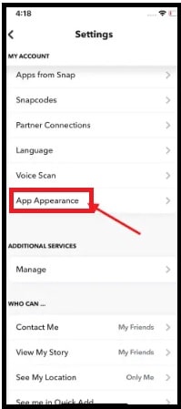 Snapchat dark mode without app appearance option