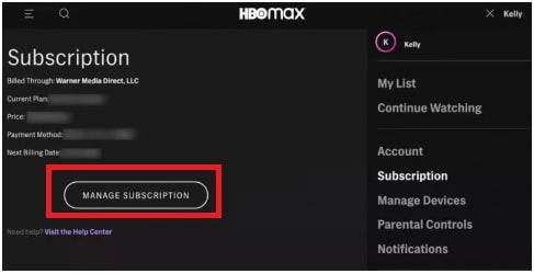 Cancel HBO Max Subscription service On Web Browser