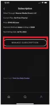 Manage subscription hbo max