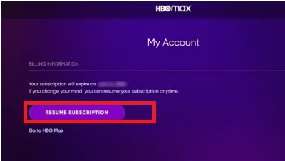 Resume HBO max Subscription