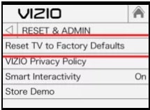 factory reset vizo tv