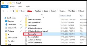 google chrome bookmark url file in app data folder