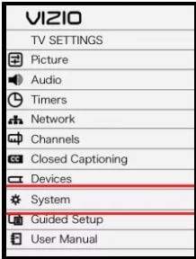 reset and admin option on vizio smart tv