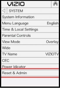 reset and admin vizo smart tv