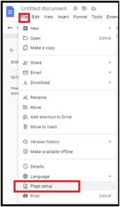 page setup delete a page in Google Docs